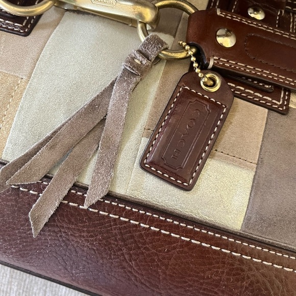 Coach Suede & Leather Patchwork Hampton Satchel Bag - Picture 11 of 14